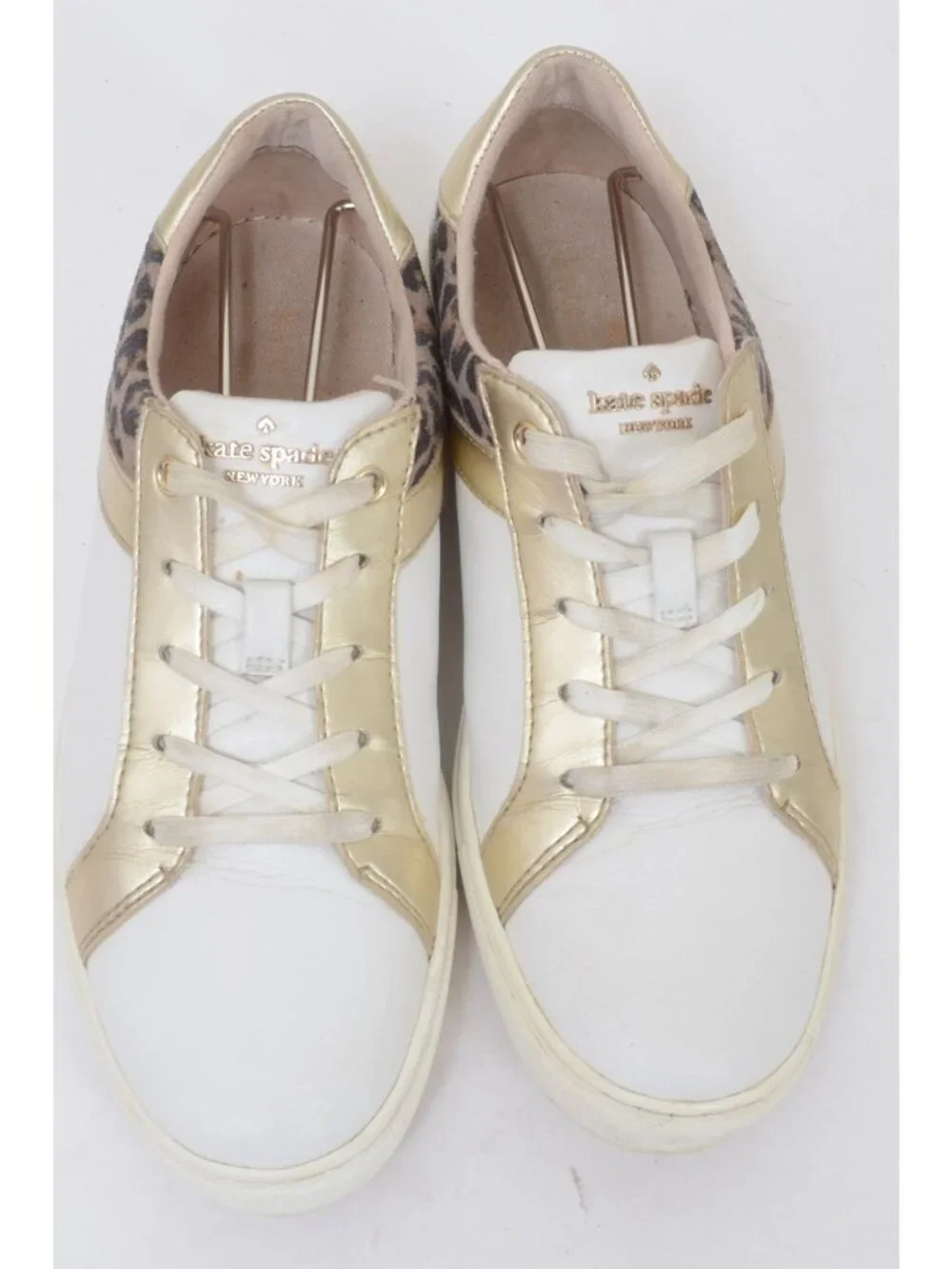Kate Spade Dash Women's 9.5B Leopard Print Sneakers White Gold Accent Leather